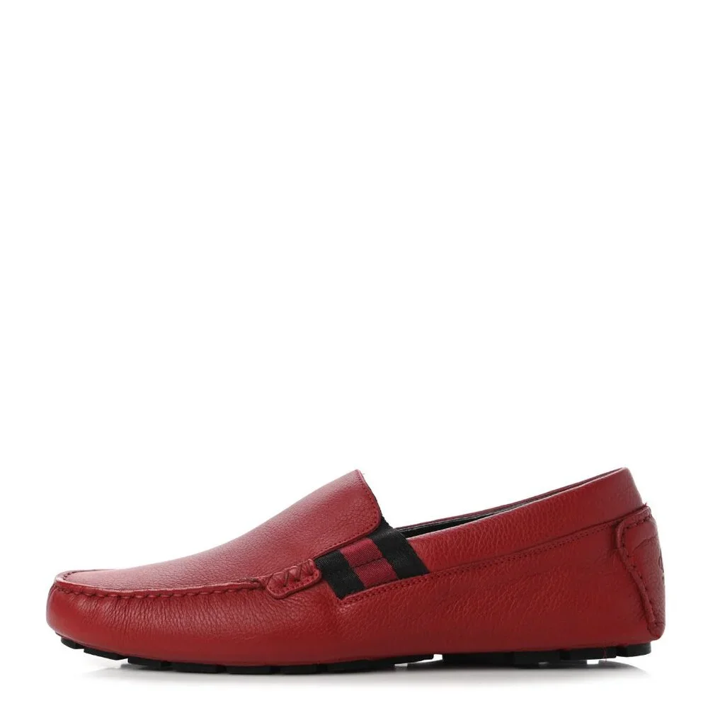 NIB Authentic Gucci Web Stripe Loafers Drivers Shoe Mocasins Red